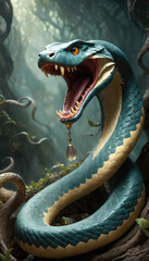 Fantasy Illustration of a wild snake. Digital art style wallpaper background.
