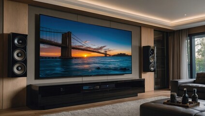 Automated Home Entertainment Systems, automated home entertainment systems with showing integrated audiovisual equipment, such as smart TVs, speakers, and streaming devices