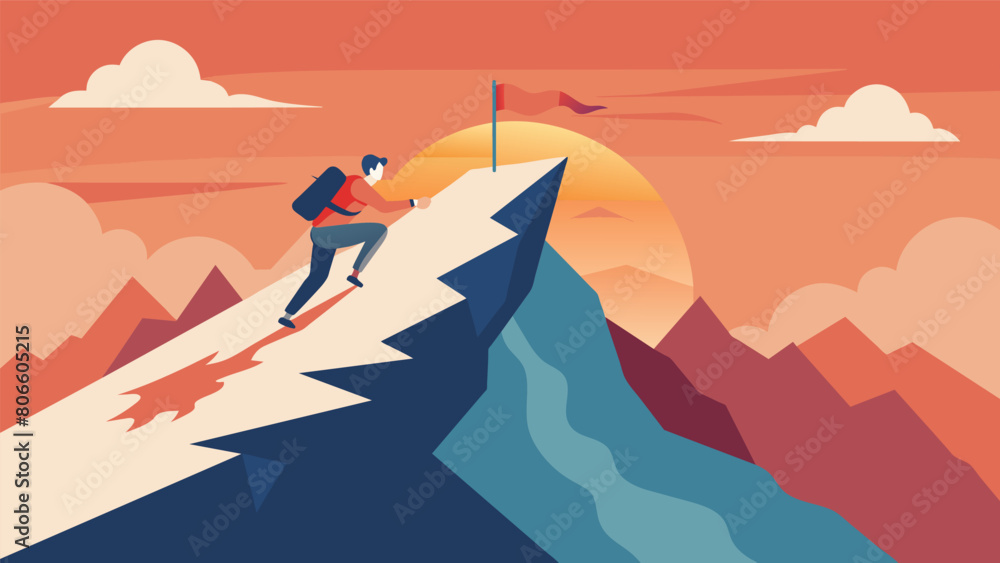 Poster a person climbing a mountain both physically and metaphorically to illustrate the journey towards in