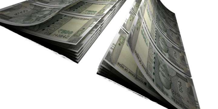 india currency .A five hundred rupee note with white background - Wealth concept