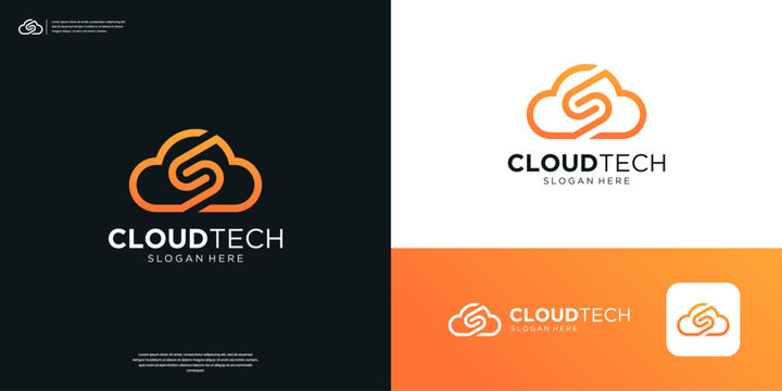 Cloud letter S line art logo icon. Storage database server computing logo design.