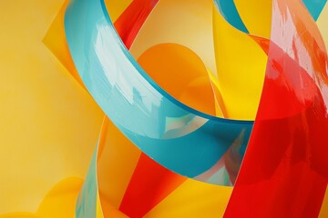 Vibrant abstract background featuring swirling ribbons in red, blue, and yellow, perfect for creative projects and graphic designs.

