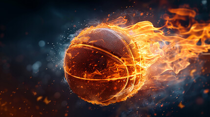 Fiery basketball on fire with motion blur.
