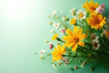 flowers on a light green background. summer background