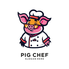 pig chef cook logo design vector illustration
