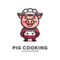 pig chef cook logo design vector illustration