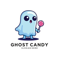 ghost cute with candy logo design vector illustration