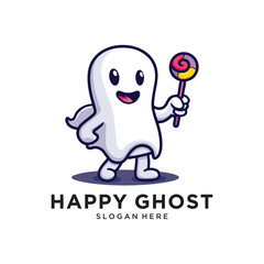ghost cute with candy logo design vector illustration