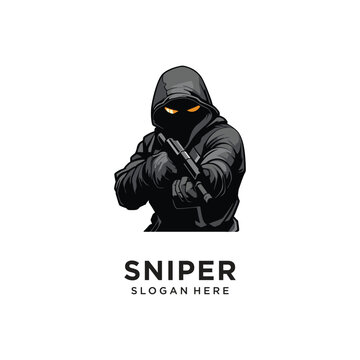 sniper man, police logo design vector illustration