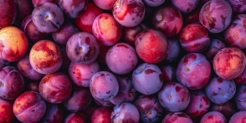 A close-up image of a bunch of ripe plums with a vibrant purple and red color. - Powered by Adobe