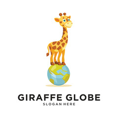giraffe globe logo design vector illustration