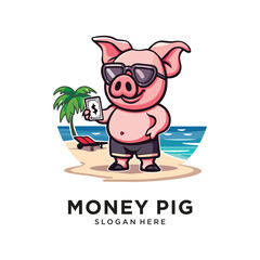 happy pig with money logo design vector illustration