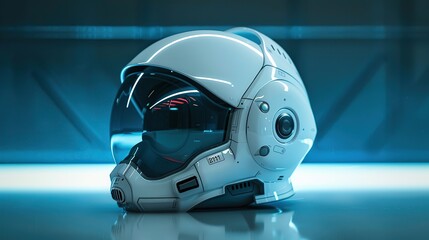 Fototapeta premium Blank mockup of a futuristic hightech space helmet. copy space for text.