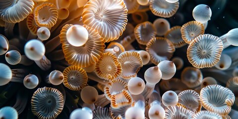 Underwater world full of anemones.