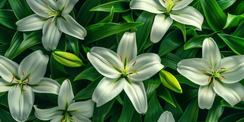 Obraz premium White lilies are a symbol of purity and beauty. They are often used in weddings and other special occasions.