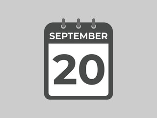 September  20 calendar reminder. 20 September  daily calendar icon template. Calendar 20 September  icon Design template. Vector illustration
