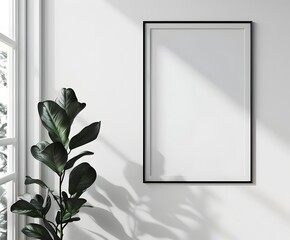 black frame mockup hanging on white wall, isolated on clean background,