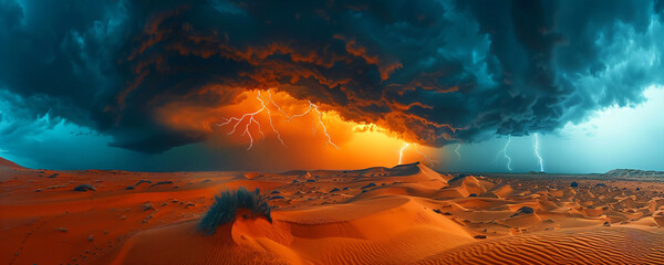 cloudy and windy storm in a stunning landscape, power of thunderstorm and dramatic weather in climate change