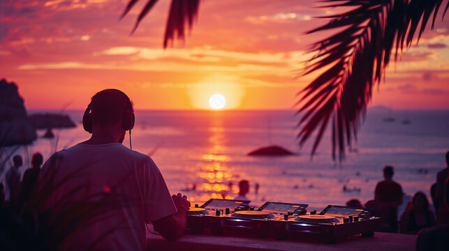 dj set at the beach party on sunset