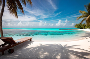 Fototapeta premium Beach with palm trees place for text