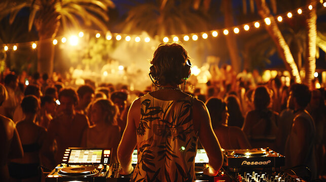 dj set at the beach party on sunset
