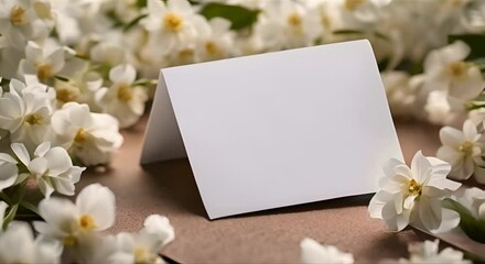 Elegant white card mockup with envelope and white roses