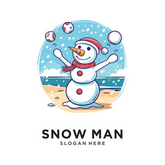 snow man happy logo design vector illustration