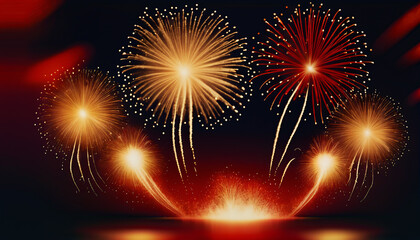Naklejka premium Spectacular Fireworks Show with Golden and Red Bursts Against Dark Sky