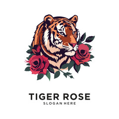 tiger flower rose logo design vector illustration