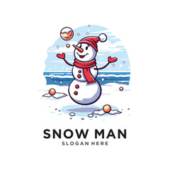 snow man happy logo design vector