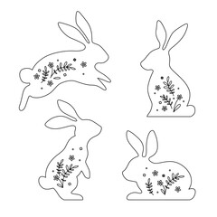 Bunny vector set. Happy easter. Line art.