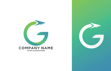 Obraz premium G letter Logo in green gradient with arrow icon showing the best for all the businesses 