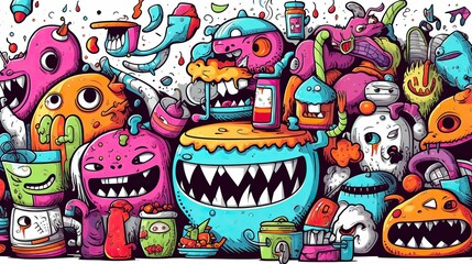 colorful doodle cute monsters, Generative AI