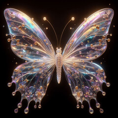 Radiant Butterfly with Jewel-Like Wings in Enchanting Darkness