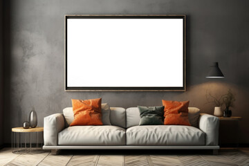 Modern Living Room Interior with Blank Frame on Wall