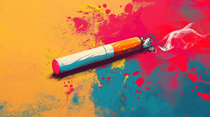 A colorful illustration of an elegant cigarette with smoke