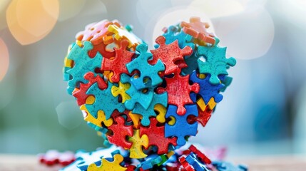 Colorful Puzzle Heart Concept on a Gradient Background. Autistic Pride Day