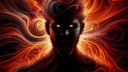 abstract art of angry man with abstract red background