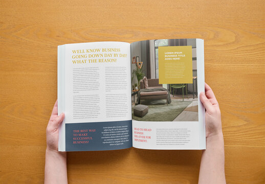 Mockup of person holding customized A4 magazine