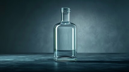 a mockup of an empty glass bottle on a dark studio background
