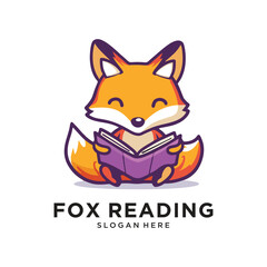 fox reading character logo design vector illustration