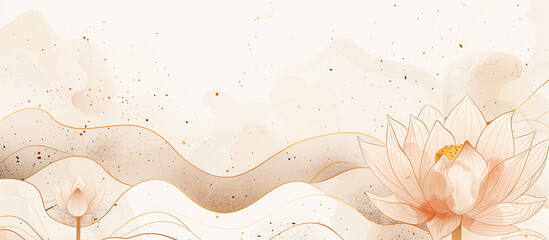 white beige minamlism luxury lotus pattern golden line banner background