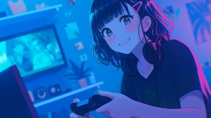 パソコンでゲームをする少女14