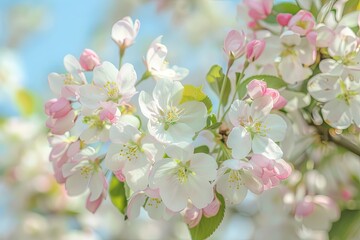 Fototapeta premium Spring blossoms with soft pink petals against a blue sky