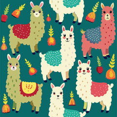 seamless pattern with alpaca animals