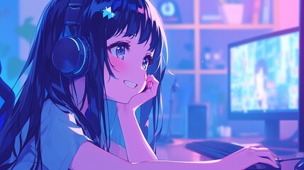 パソコンでゲームをする少女16