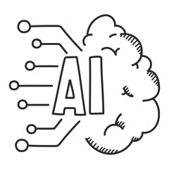 Generative artificial intelligence related icon vector isolated. Doodle illustration, concept of modern technology. AI innovation, digital brain