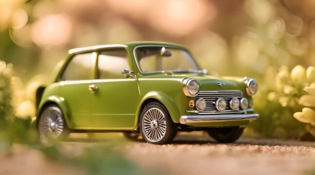 Green and White Mini Cooper Model