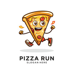 pizza run with smile logo design vector illustration