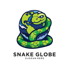snake with globe logo design vector